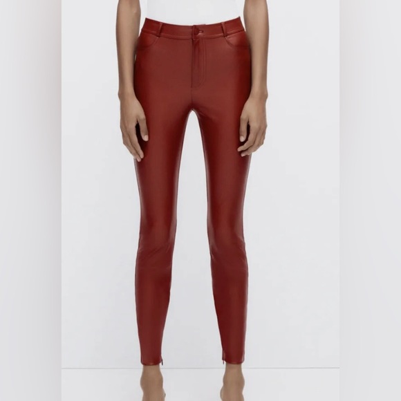 Zara Red Faux Leather Leggings S NWT - Picture 1 of 8